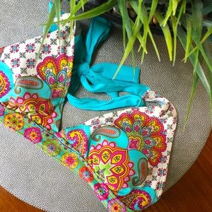 ATHLETA teal printed halter bikini top